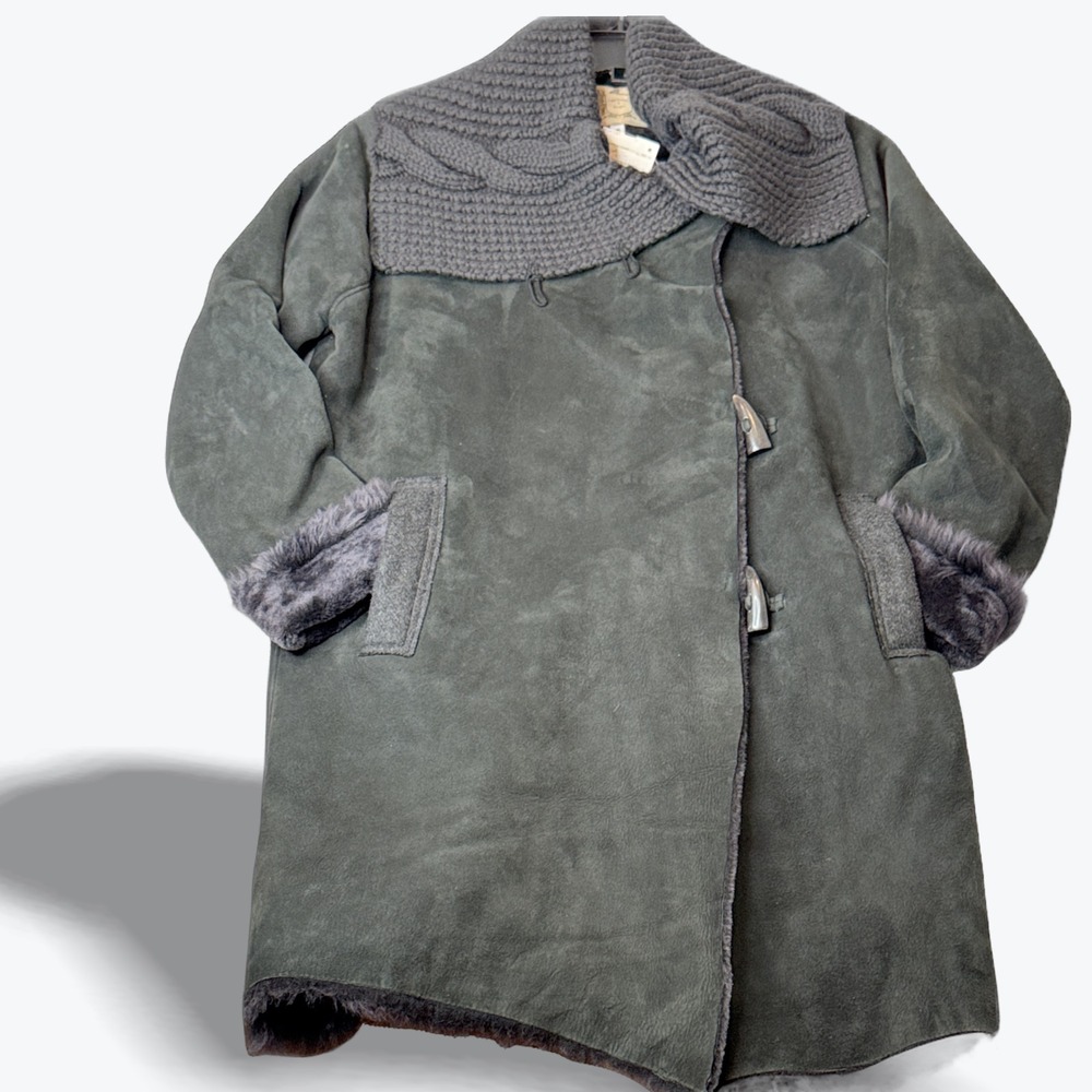 Nigel Preston & Knight Lambskin Shearling Knit Scarf Collar Designer Coat‎ Small